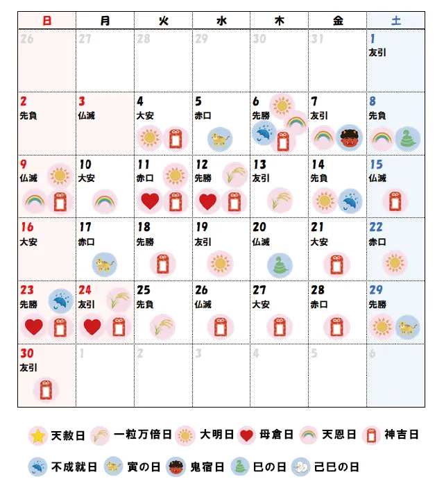 2025年11月の吉日カレンダー